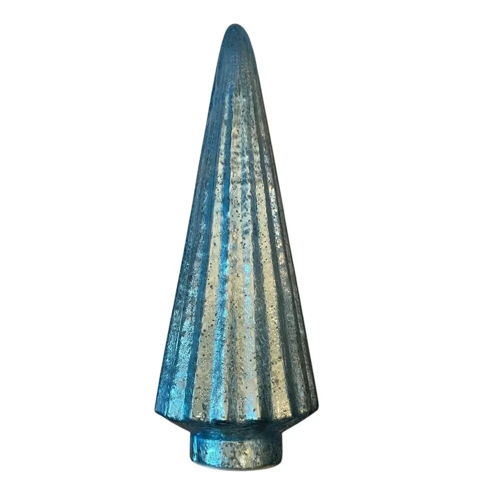 Illuminated Glass Christmas Tree 19in Iridescent Blue Chic Holiday Decor New